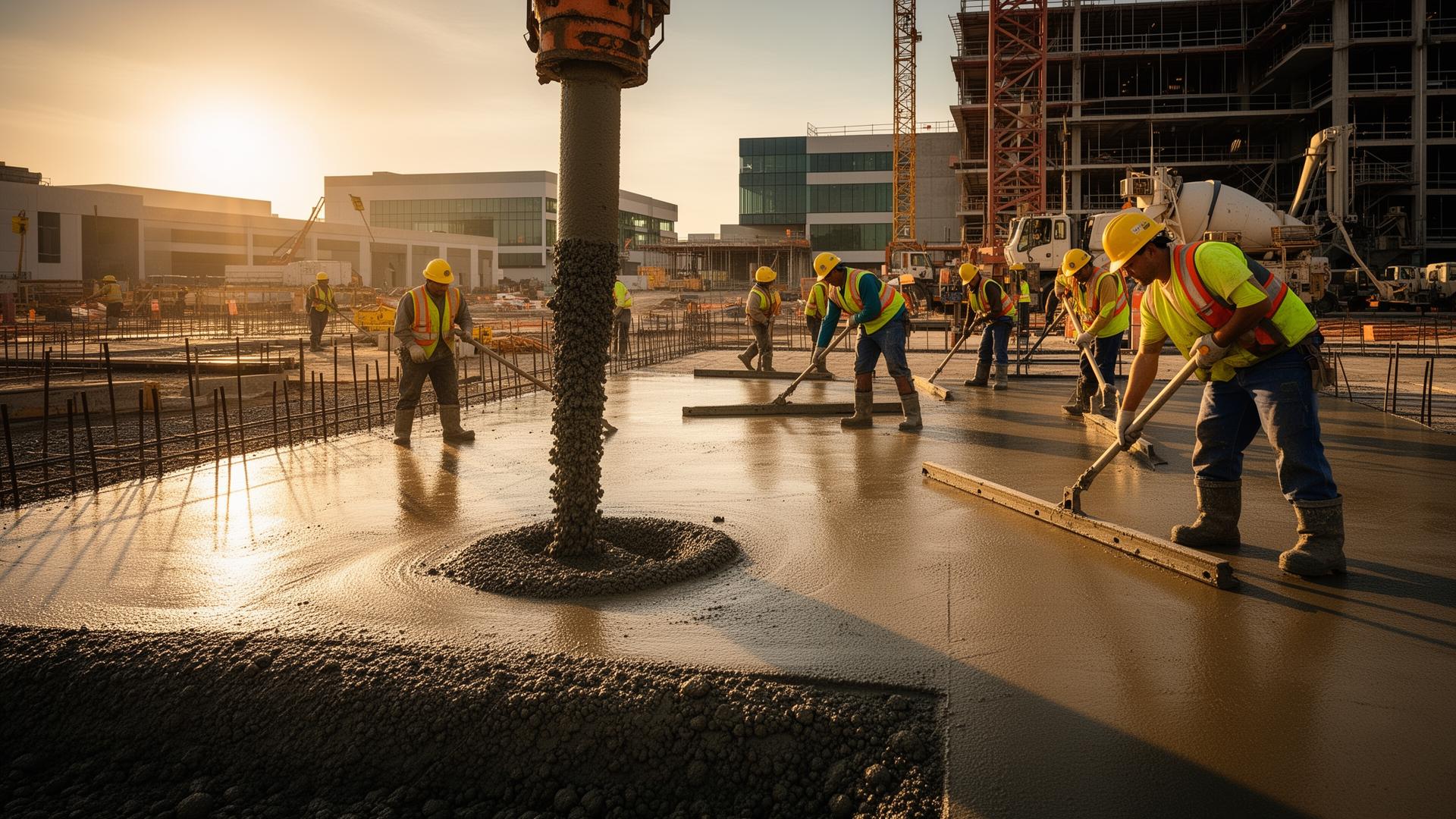 Concrete pour at commercial construction site